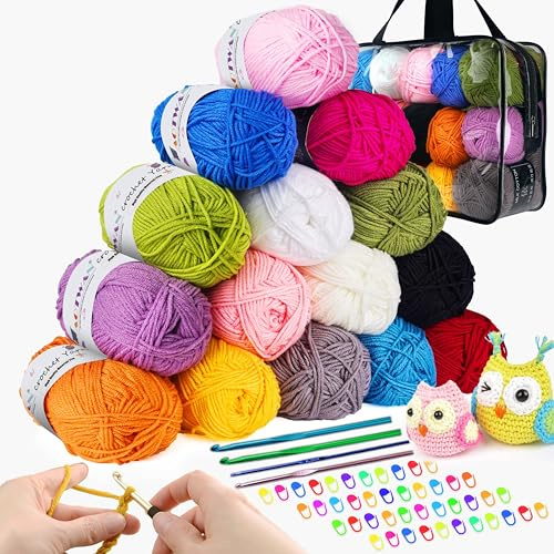Häkelgarn 15 Farben 50g Acryl Wolle Zum Häkeln Stricken Handstrickgarn Sets Acryl Garn Häkelnwoll Tragbar Häkelset für Anfänger Kunsthandwerk Baumwolle für DIY-Häkelprojekt