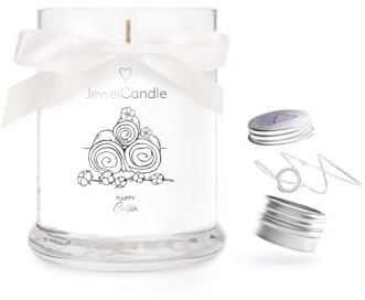 JuwelKerze Fluffy Cotton + Armband Silber - Schmuckkerze 40 Std - Duftkerze im Glas mit frischem Duft - Kerze mit Schmuck - Geschenke für Frauen, Geburtstag