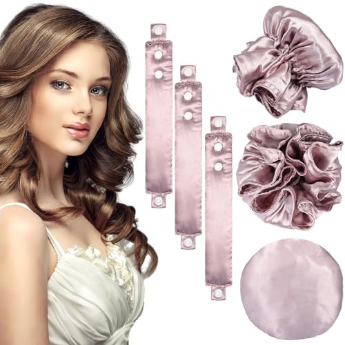 Lockenwickler Ohne Hitze, 3 Stück Satin Heatless Curls Lockenband Overnight Blowout, Hitzefreie Lockenwickler Über Nacht für Alle Haartypen, DIY Lockenwickler Ohne Hitze für Langes Mittleres Haa