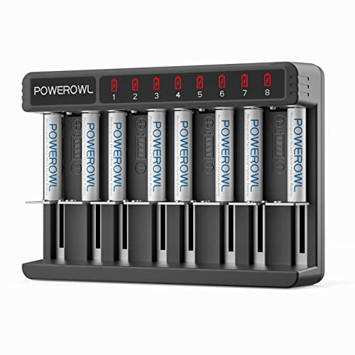 POWEROWL Rechargeable AAA Batteries Kit - 8 Pack 1000mAh High Capacity Low Self Discharge NiMH Double A Battery with 8 Independent Slots Charger
