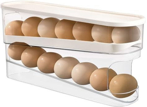 Portahuevos frigorífico, Bandejas para Huevos para Frigoríficos Cajón de Organización para Nevera Hueveras para Frigorífico para 12-14 huevos Almacenamiento de huevos Organizador Huevos Nevera (1)