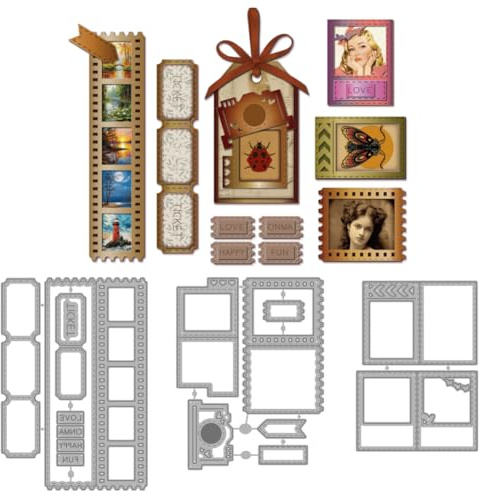 MAYJOYDIY Vintage Slideshow Cut Dies Retro Slideshow Cutting Dies for Card Making Classical Filmstrip Photo Frame Metal Die Cuts Carbon Steel Stencil for Card Scrapbooking DIY Craft Album