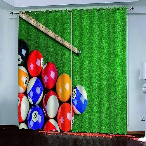 Blickdicht Blackout Vorhang Mit Ösen Schalldämmend Gardinen Polyester 3D Bedruckt Blaues Billard Für Wohnzimmer Schlafzimmer Kinder Oder Babyzimmer - Bedruckte Verdunkelungsvorhänge-7N9W4H0U5N6