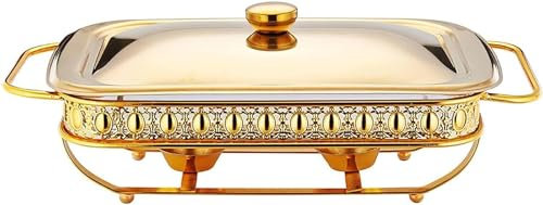 Chafing Dish Food Warmer Rectangular Stainless Steel Chafing Dish Set With Stainless Steel Lid And Oven Safe Glass Warming Container(Color:Gold,Size:1.5L)