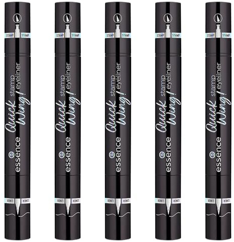 essence Quick Wing! stamp eyeliner, Nr. 01, Schwarz, langanhaltend, Expressergebnis, hochpigmentiert, intensiv, farbintensiv, vegan, ohne Mikroplastikpartikel, ohne Parfüm, ölfrei, 5er Pack (5x3.5ml)