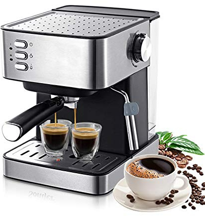 GTFDXJ Multifunction Traditional Pump Espresso Machine, 15 Bars Espresso Coffee Maker with Foaming Milk Wand, One-Touch Control 1.6L Removable Water Tank for Cappuccino Latte Machiato (Silver)