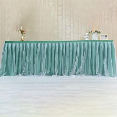 FJISD 6FT Hellblau 3-lagiger Mesh-Tutu-Tüll-Tischrock Chiffon-Tischrock Hochzeit für Babyparty-Party Rüschen-Plissee-Tischrock
