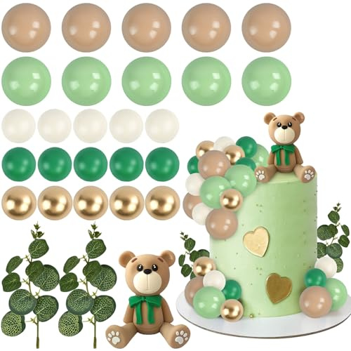 Tortendeko Bär Grün, 28 Stück Teddybär Kuchen Dekoration Bär Kuchen Deko Torten Deko Bär Cake Topper Babyparty Tortendeko Kugeln Bär Geburtstagstorte Deko für Baby Dusche Hochzeit Geburtstag Babyparty