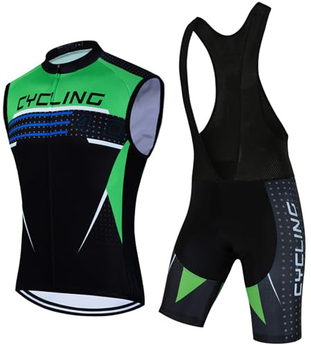 Abbigliamento Ciclismo Uomo Completo Bici MTB Estivo Maglia Ciclista,Maglietta Bicicletta Senza Maniche Gilet e Salopette Pantaloncini con 9D Gel Imbottiti,Tuta da Ciclo Asciugatura Rapida(3,3XL)