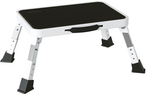 BONTEC 3-Level Height Adjustable Step Stool, Foldable with Anti-Slip Platform and Rubber Feet, Portable for Adults and Children, Kitchen Folding Steps, Small Stool, White for RV, Camping