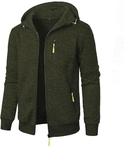 LUNULE Winterjacke Herren Sun Hoodie Einfarbig Langarm Sweatjacke Mit Reißverschluss Casual Sweatshirt Jacke Zip Up Hoodies Pullover Sommer Sweatshirt(Armeegrün,3XL)