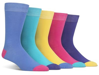 Spairs Men's Bamboo Socks, Plain, Bright & Colourful Designs, Soft, Breathable, Comfortable, Crew Length, Value Multipack of 5 Pairs, Size 7-11