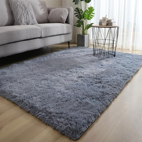 CHENMIAO Hochflor Teppich 50 x 100 cm Hochflor Langflor Weich Soft Teppiche für Kinderzimmer Waschbar, Anti-Rutsch Unterseite für Wohnzimmer, Schlafzimmer, Grau