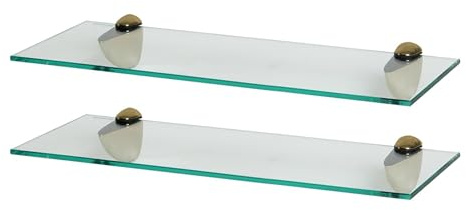 Harbour Housewares Schwebende Badezimmerregale aus Glas - 50cm - Klar/Gold - 2X Wandmontage Küche Schlafzimmer Dusche Zimmer Dekor Caddie Handtuch Lagerung Veranstalter Regale Gestell mit Klammern