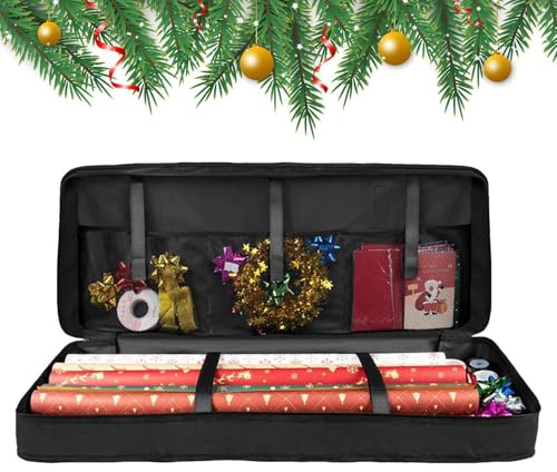 Organizzatore Carta Regalo Chiusura Lampo Manico Portatile Grande Capacità | Contenitore carta regalo natalizia , fiocchi, etichette, nastro adesivo per feste, nozze, compleanni, craft room
