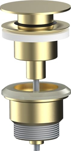 AQG - Válvula Clic-Clac Universal para Lavabo - Tapón Plano - Compatible con Rebosadero y Sin Rebosadero - Diseño Elegante y Alta Durabilidad (Oro Cepillado)