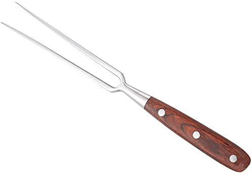 ZHZXBDGQ Fourchette à découper en acier inoxydable pour rôtir la viande, manche en bois pour camping, cuisine, 30 cm, rouge