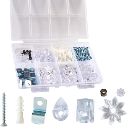 DIY HARDWARE 24 Sets Mirror Mounting Clips Kit for 1/4 Mirror & Glass – Teardrop, Rosette, Square and Offset Holders with Anchors and Screws for Wall and Picture Frames
