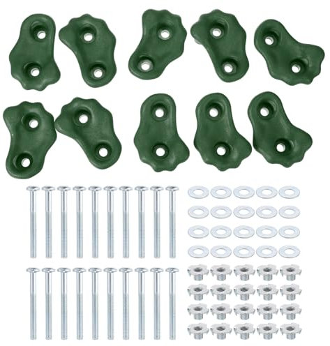 PATIKIL Rock Climbing Holds, 10 Pcs Small Climbing Rock Wall Grips Play Set Climber Attachments with Double Hole for Playground Accessory Indoor Outdoor Tree Training, Green B-Small