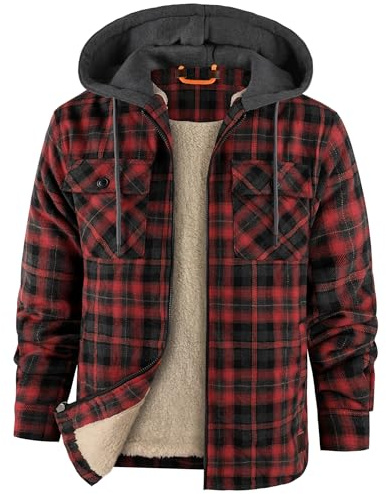 zitysport Chemise pour Homme Sherpa Polaire à Carreaux Doublée Veste à Capuche Doublure Manteau Veste d'hiver avec Poches Flanelle Chemise Hommes Carreaux Sweat Capuche