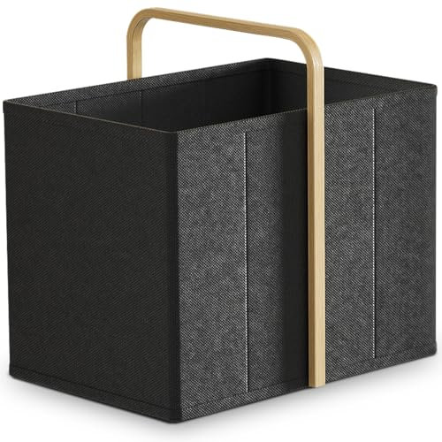 Vireon Collapsible Laundry Washing Baskets with Handle- 65L Large Foldable Bamboo Cloth Fabric Storage Ironing Basket | Space-Saving Folding Design Clothes Laundry Hamper(black)