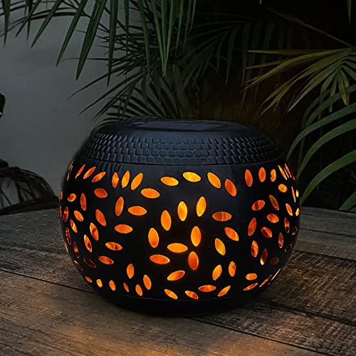 pearlstar Solar Lanterns for Outside, Solar Table Lamps Outdoor Garden Waterproof, LED Flickering Flame Table Lights Decorative Flame Lights for Garden PK1 Black