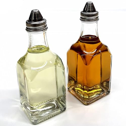 Glass Oil and Vinegar Dispenser Set, 6 oz Square Bottles, 2-Piece Glass oil bottle vinegar bottle (2)