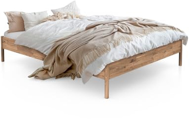 byoak Massivholzbett Agnes - ohne Holzkopfteil - Doppelbett aus Holz - 160 x 200 cm - Geölt - Wildeiche