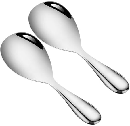 HIAKDOFT Lot de 2 Cuillères de Service à Riz en Acier Inoxydable Grosse Taille, Finition Polie Miroir, Poignée Ergonomique, Ustensiles Multifonctions Cuisine et Service des Pommes de Terre