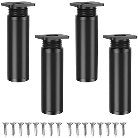SUPERWSLING 4er-Set Möbelfüße verstellbar mit Schrauben – Höhenverstellbare Tischbeine aus Aluminium & PVC (10-12 cm, schwarz) für Sofas, Couchtische & TV-Schränke