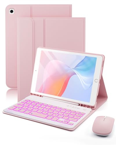 SAMTUNK Funda para iPad mini 5 (2019) y Mini 4 (2015) con teclado para iPad mini de 5ª generación de 7.9 pulgadas, funda con teclado retroiluminado arcoíris, soporte para lápices integrado con mouse