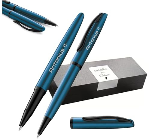 Pelikan Schreibset Jazz® Noble Elegance K/R36 Kugelschreiber und Tintenroller mit Gravur Geschenk - einzigartige Stifte mit Namen - personalisierte Geschenke (Aquamarin)