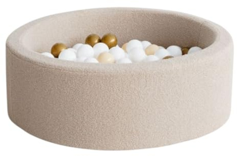 Kinder Bällebad 30cm hoch mit 200 Bällen - Rund Ø 90 cm - Beigefarbener Bouclé-Stoff