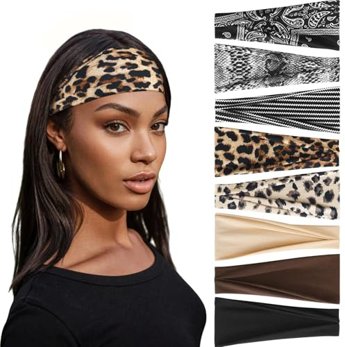 BELEVO 8 stycken hårband för kvinnor, elastiskt pannband för kvinnor, tunna halkfria hårband, sportpannband, mjukt pannband, hårband för yoga träning träning löpning gym