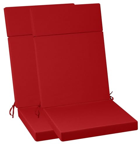 PRIMEPATIO Hochlehner Sitzauflage 120x50x6cm 2PC Waschbarer Bezug, Rot | Komfortable Stuhlauflage mit Abnehmbarem Bezug, Wetterfestem Stoff und Dicker Polsterung für Garten und Terrasse