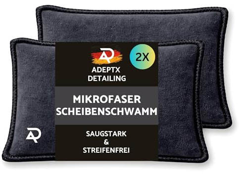 ADEPTX Detailing Mikrofaser Scheibenschwamm Auto 2er Set – Beschlagene Scheiben innen streifenfrei entfernen | 2in1 Reinigen & Trocknen | Saugstark & waschbar | Windschutzscheibe & Seitenfenster