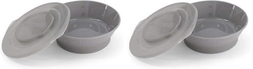 TWISTSHAKE Cuenco con Tapa Alimentación para Bebés de PP y Silicona, Bol sellado, Tazón para Bebé Plato, Vajilla, Sin BPA, 6+ Meses, Gris pastel (Paquete de 2)