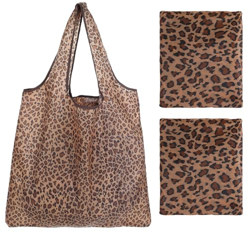 guduling 2pcs Foldaway Shopping Bags, Leopard Print Fold up Shopping Bag in Pouch, Reusable Folding Shop Bags Durable, Eco-Friendly, Washable For Gift Shop Travel Camping Loading
