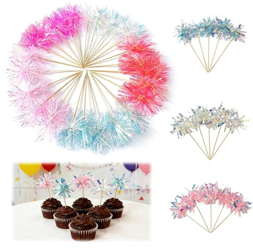 40 Stück Cocktailspieße Bunt Kuchendeko Party Muffins Wiederverwendbar | Feuerwerk-Optik, Laserspitzen-Design, ideal als Tortendeko, robuste Qualität, mehrfach nutzbar, Spieße, Grillspieße