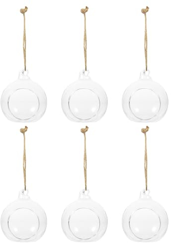 Veemoon 6 Stück Glas Kugel Hängevase mit Seil Dekorative Teelichthalter und Kleine Glasvasen für Pflanzen Hängendes Design für Wohnzimmer und Bürodekoration