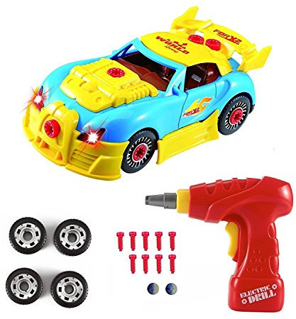 Pup Go Construction Toys – Take Apart Toys Car Racing – 30 Take Apart Pieces With Realistic Sounds & Lights – Easy Build Your Own Car Kit With Electric Drill Tool For Age 3+ Boys