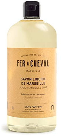 Fer à Cheval - Véritable Savon de Marseille Liquide - Sans Conservateur, et Hypoallergénique, il est Doux pour la Peau des plus Sensibles (SANS PARFUM, 1L)