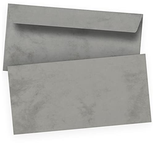 50 Briefumschläge Marmor Grau Altes Papier Vintage - DIN lang - haftklebend ohne Fenster - Graue Umschläge für Briefe, privat und Business Einladung
