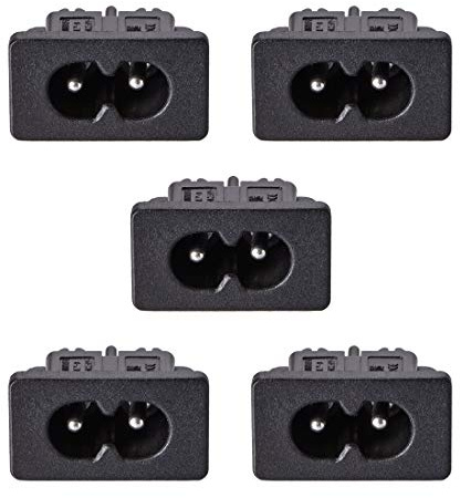 sourcing map C8 Panel Mount Plug Adapter, 250V AC 2.5A 2 Pins IEC Inlet Module Plug Power Connector Socket Straight 5pcs