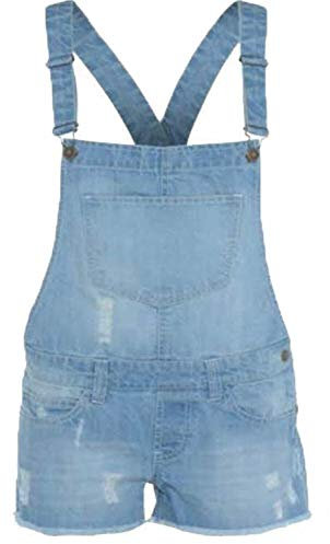 Womens Ladies Girls Dungarees Monika Jumpsuits Stretch Denim Jeans Short Dress Light Blue UK 14