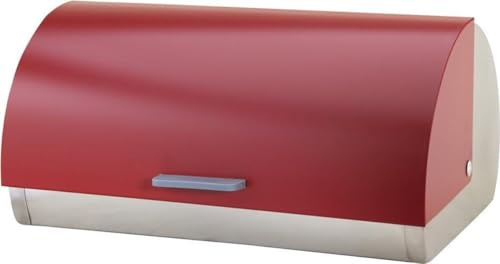 Michelino Edelstahl Brotkasten mit lackiertem Rolldeckel (Rot)