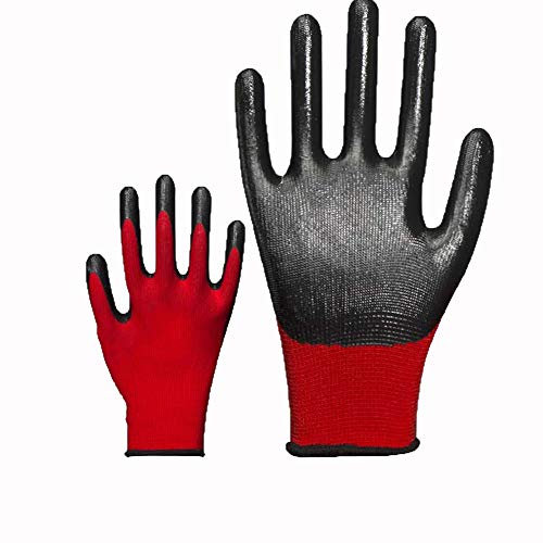 Safety Non-slip Rubber Nitrile Work Gloves Breathable Twelve Pairs of Light Grip Gloves (Color : Red, 数量 Quantity : 6 pairs)