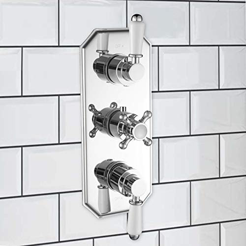 ENKI, Regent, TSV029, Chrome Triple Concealed Thermostatic Mixer Tap Shower Outle Valve for Bathrooms, Traditional Victorian Style