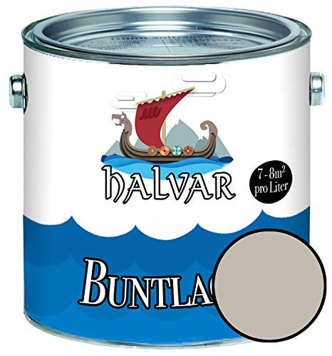 Halvar Buntlack für Holz & Metall GLÄNZEND Grau RAL 7000-7047 Holzfarbe Holzlack Innen & Außen robuster Kunstharzlack Wetterbeständig & perfekter Langzeitschutz (1 L, RAL 7032 Kieselgrau)