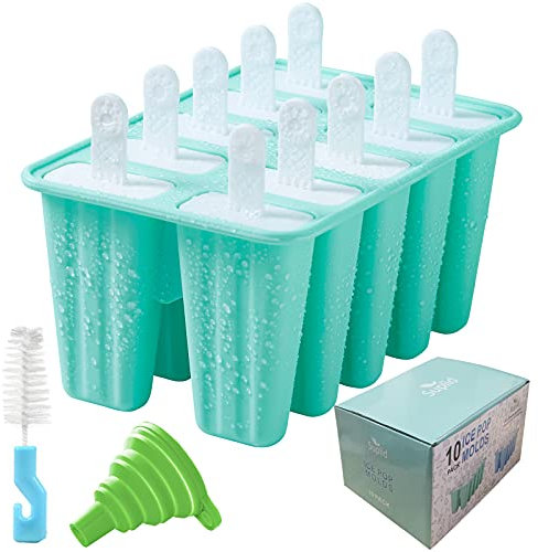 10 Stück Eisformen Lebensmittelqualität Popsicle Formen leicht zu entfernen Eisformen Silikon – Wiederverwendbare Eiscreme Form BPA-frei Popsicle Formen Mit 10 Stöcken Reinigungsbürste Rezepte (Grün)